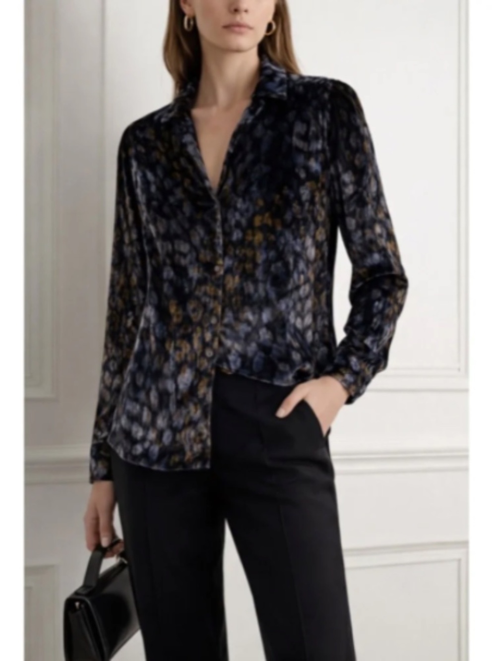 Equipment Velvet Leopard Print Long Sleeve Button Down Blouse Women Size XS